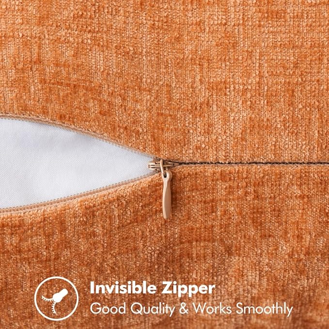 MIULEE Pack of 2 Fall Couch Throw Pillow Covers 20x20 Inch Orange Farmhouse Decorative Pillow Covers with Stitched Edge Soft Chenille Solid Dyed Pillow Covers for Sofa Bed Living Room