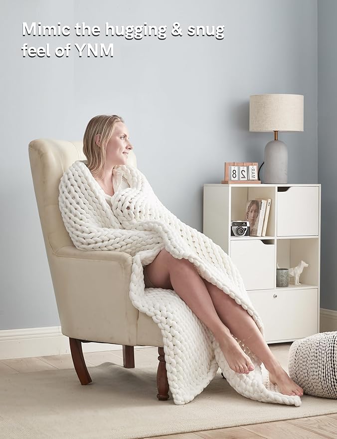 YnM Chunky Throw Blanket, Medium-Weight, Hand Knitted, Skin Friendly, Ventilated and Breathable, Machine Washable, Home Décor Piece for Couch, Sofa and Bed (White, 60x80 Inch)