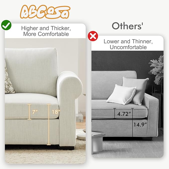 L Shaped Sectional Sofa with Detachable Sofa Cover,Rolled Armrest,Sectional Modular Couch for Living Room,Breathable Linen Fabric Corner Couch with 7 Seats for Apartment,Removable Cushion,Ivory