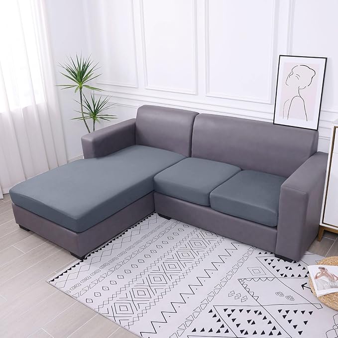 hyha Waterproof Couch Cushion Covers, Sectional Sofa Slipcovers Washable, L Shape Chaise Dog Couch Covers for Sectional Sofa, Universal Furniture Protector (1 Piece for Chaise, Grey)