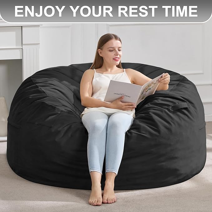 Hobestluk 5FT Bean Bag Chair Giant Bean Bag Chairs for Adults Large Bean Chairs with Removable Cover, Beanbag Chair with Filler, Adult Bean Bag Chairs for Living Room, Bedroom