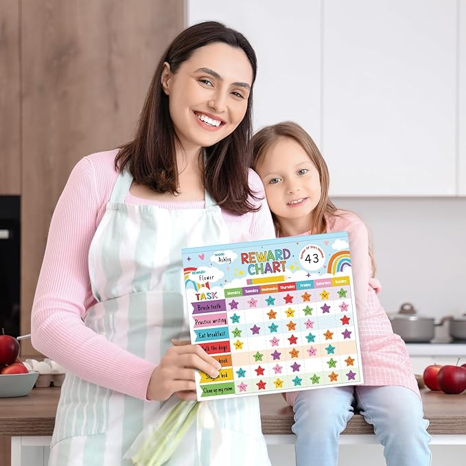 Reward Chart for Kids,Magnetic Behavior Chore Chart for Kids at Home,26 Rainbow Blue Chore Charts,1960 Star Stickers,56 Reward Stickers,Incentive Chore Chart to Develop Responsibility and Good Habits