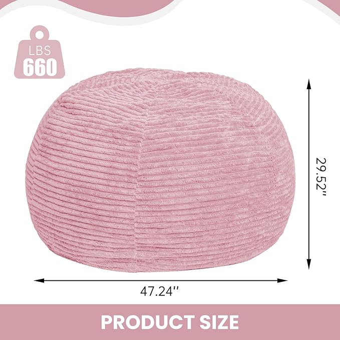 Large Bean Bag Chair, 5FT Giant Beanbag Chairs with Memory Foam Filled, Bean Bag Chairs for Adults, Ultra Soft Lazy Sofa for Living Room Bedroom (Pink)