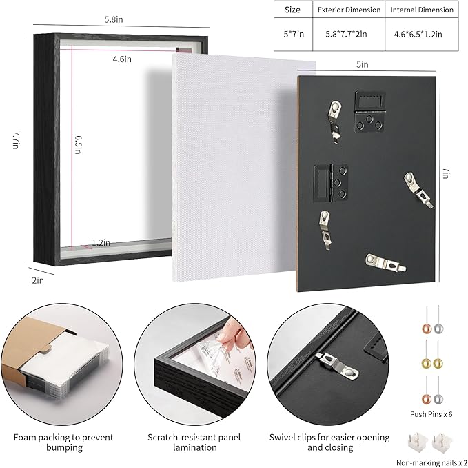 5x7 Shadow Box Picture Frame Display Case with Soft Linen Back-Thickened Panel,Small Mini Black Deep Shadow Box Frame 5x7 for Insect Medal Display Pet Photo Memorial Flower Craft