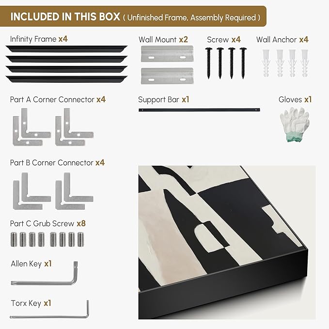 SIGNWIN 36"x72" Extra Large Framed Wall Art Black and White Abstract Geometric Design, Minimalist Modern Print for Home Living Room Bedroom Decor (Frame Assembly Required)