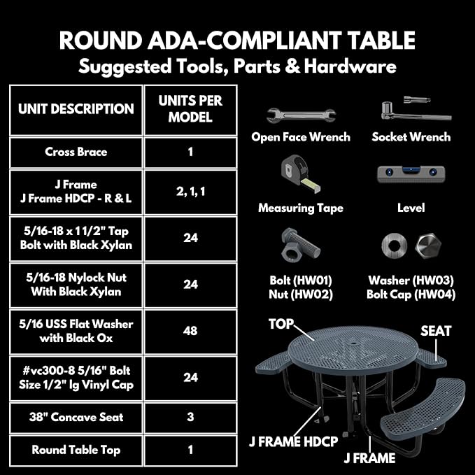 Coated Outdoor Furniture Heavy-Duty Portable ADA-Compliant Outdoor Picnic Table with Umbrella Hole, Expanded Metal Patio Dining Furniture Made in America (46" Round Top, Dark Green)