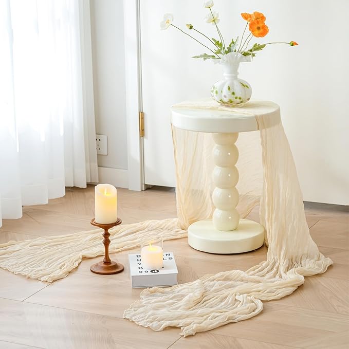 Sioloc 1 Pack Beige Cheesecloth Table Runner Fall Autumn Decor for Home 10ft Table Cloth for Tea Wedding Birthday Party Baby Bridal Shower Halloween Thanksgiving