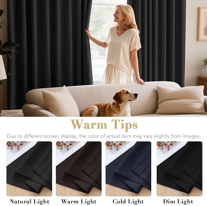 H.VERSAILTEX Blackout Curtains for Bedroom Thermal Insulated Room Darkening Living Room Curtains 63 Inch Long Grommet Privacy Protection Window Curtain Panels/Drapes for Nursery, 2 Panels,Jet Black