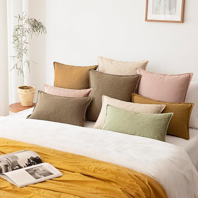 Foindtower Pack of 2, Decorative Linen Solid Throw Pillow Covers Soft Accent Lumbar Cushion Case Boho Farmhouse Pillowcase for Chair Couch Sofa Bedroom Living Room Home Decor 12 x 20 Inch Light Pink