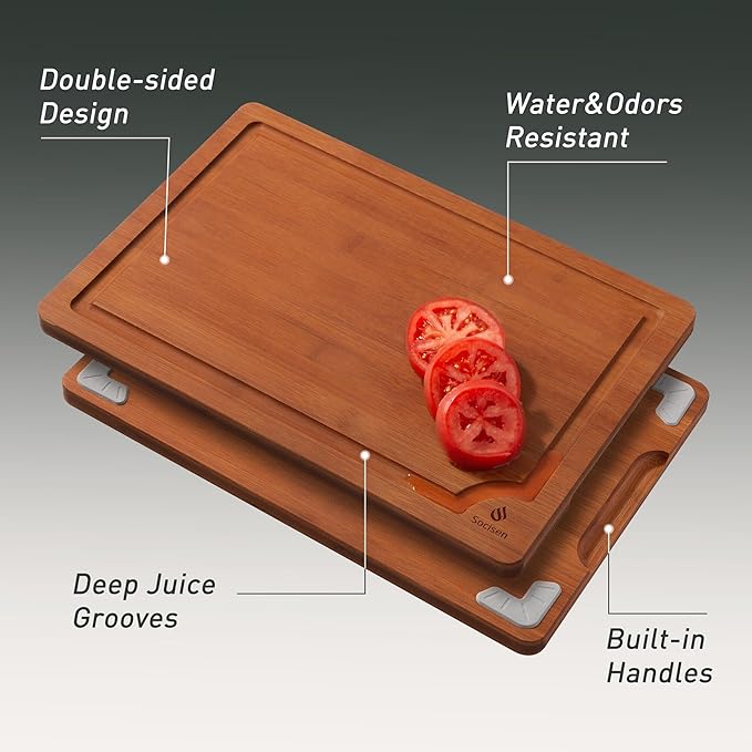 Extra Large Bamboo Cutting Board with Non Slip Feet and Over Sink Butcher Block Chopping Board Wooden Cutting Boards Solid Thick Juice Groove Big Xl XXl xlarge Kitchen Counter Organic Meat BBQ Kit