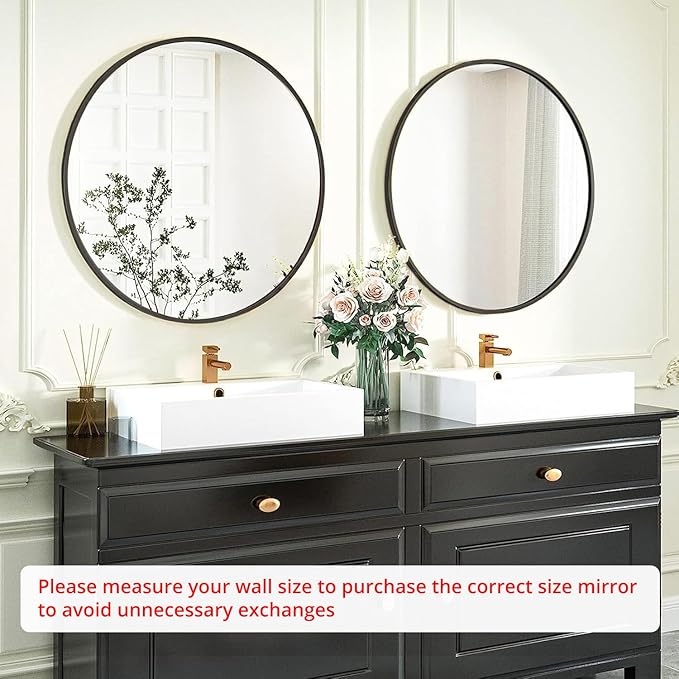 Fabuday Black Round Mirror for Wall 24 inch - Circle Mirror for Bathroom, Entryway, Living Room, Hallway, Vanity Decor, Big Matte Metal Frame Mirror