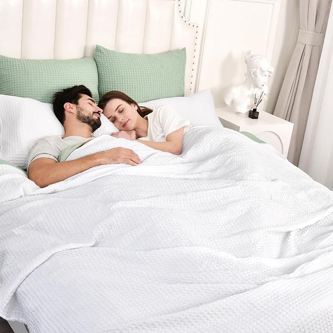 PHF Ultra Soft Waffle Weave Blanket Queen Size 90"x 90"- Washed Lightweight Breathable Cozy Woven Blanket for Bed - Aesthetic Decor for Couch Bedding Sofa Home Car - White