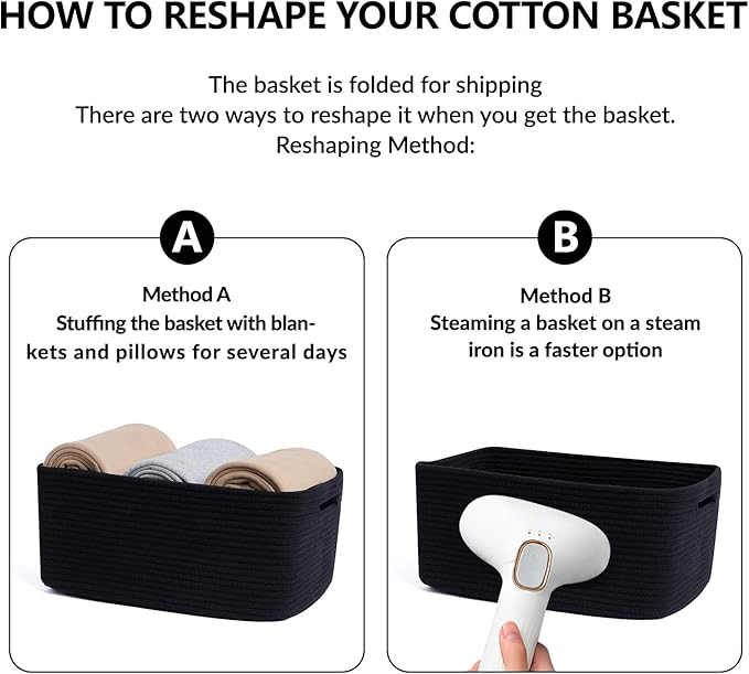 Large Storage Baskets for Shelves, Closet Organizers Bins for Clothes Blanket Towels, Baby Nursery, Toy Baskets Box, Woven Rope Baskets, 17 x 13 x 7.5”, 3 Packs Black