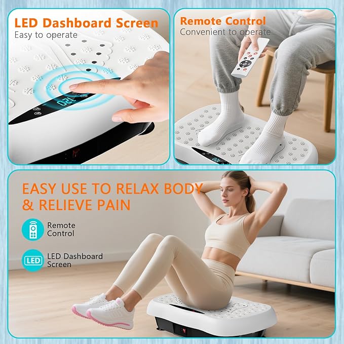 Vibration Plate Exercise Machine, Vibrating Equipment for Weight Loss and Lymphatic Drainage Massager, 3D Waver Exerciser for Fitness, Full Body Workout Shake Board with 120 speeds