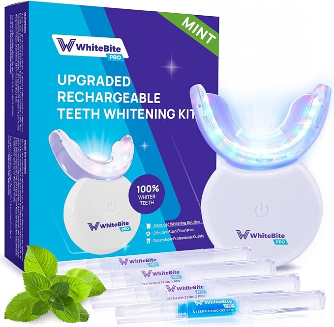 Whitebite Pro Teeth Whitening Kit for Sensitive Teeth – LED Light + 35% Carbamide Peroxide Gel + Remineralizing Gel | Dental-Grade Results at Home