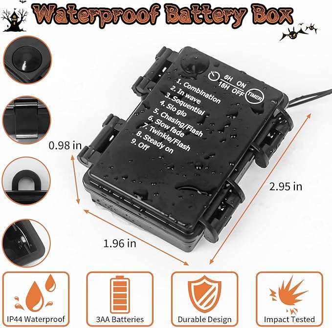 Halloween Horror Atmosphere Lights, Orange&Purple LED String Lights with 9.9FT Creepy Black Gauze, Battery Powered with Timer & 8 Flashing Modes (2 Pack Orange)