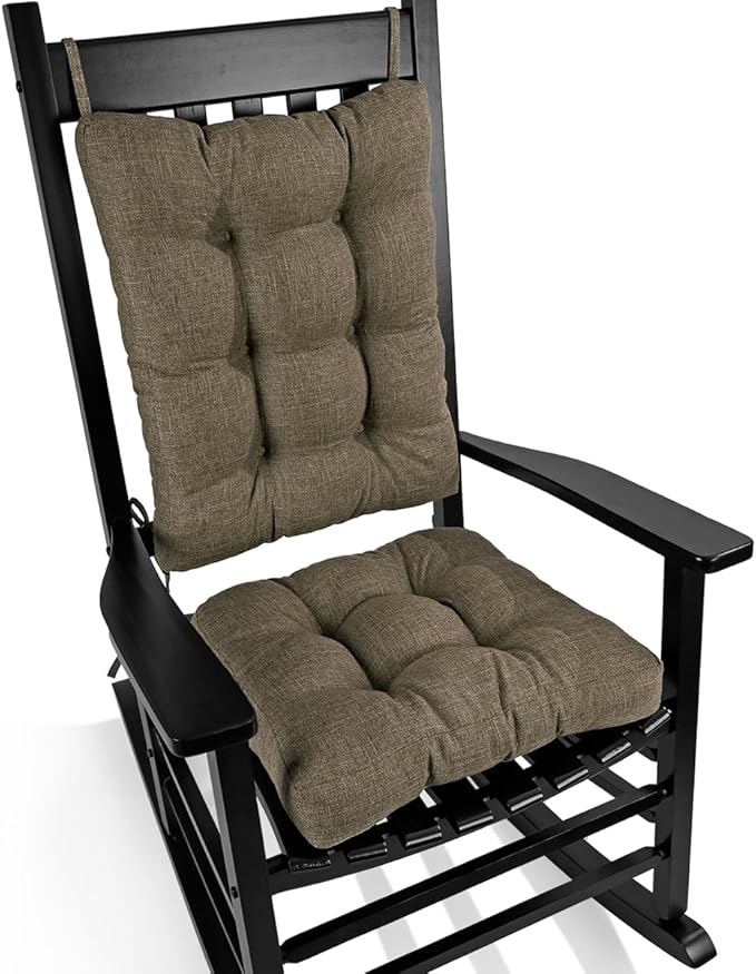 BUYUE Chair Cushion Set for Rocking Chair, Back Pillow & Seat Cushion with Ties, Original Woven Fabric Non-Slip Chair Pads for Elderly Sitting, Brown