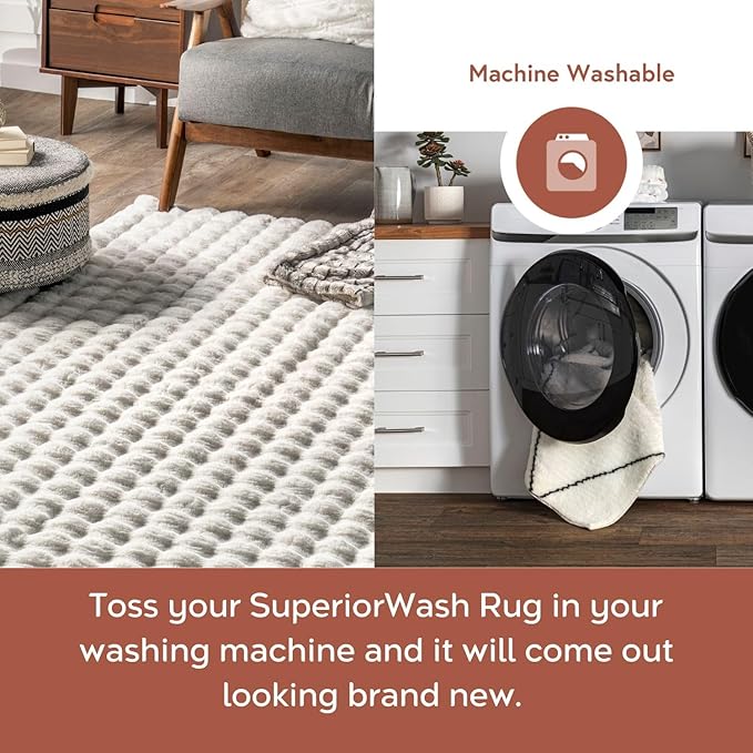 nuLOOM Jeni Checkered 2'6" x 6' Machine Washable Runner Rug for Living Room Bedroom Dining Room Entryway Hallway Kitchen, Off White