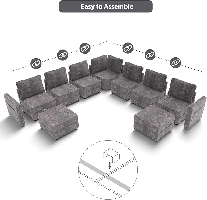 mestyl Modular Sectional Sofa Convertible L Shaped Sofa Couch Set with Storage for Living Room, Modern 4 Seater Modular Sectional Couch with Movable Ottoman (Grey)