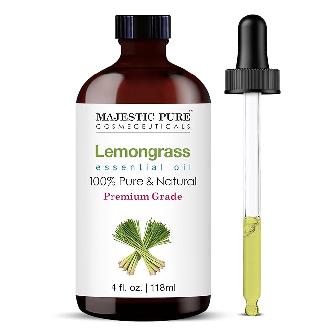 Majestic Pure Lemongrass Essential Oil with Glass Dropper - Huge 4 Fl Oz - 100% Pure and Natural Lemongrass Oil - Premium Grade Essential Oils for Diffuser, Aromatherapy, Soap and Candle Making