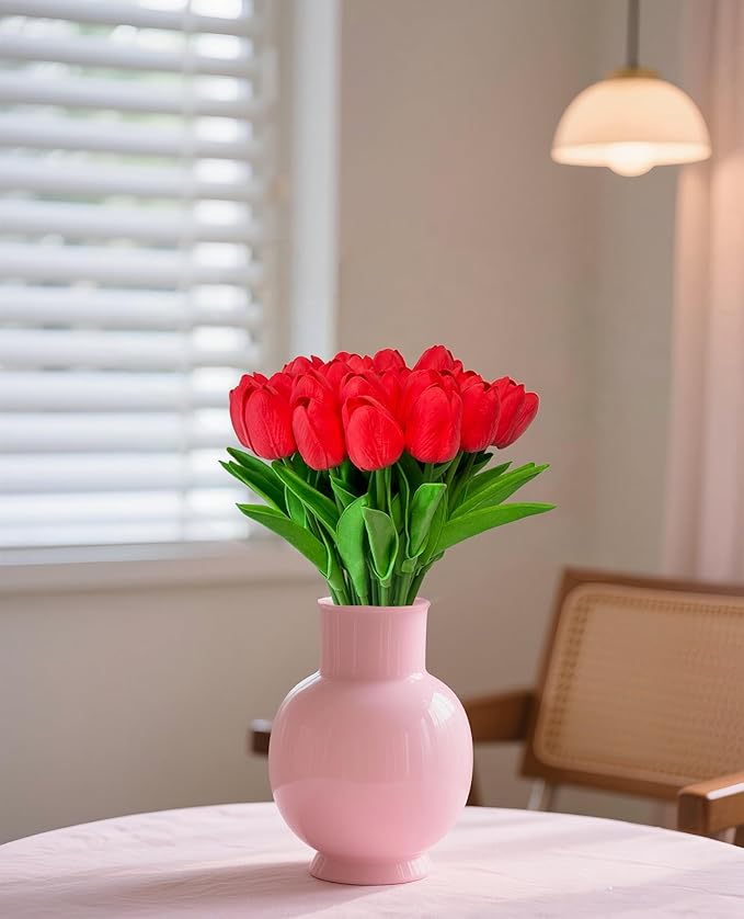 Artificial Tulips Flowers 15Pcs Faux PU Tulip Real Touch Tulip Fake Flowers Bouquets Arrangements for Mother's Day Easter Spring Flowers Gifts Home Table Décor