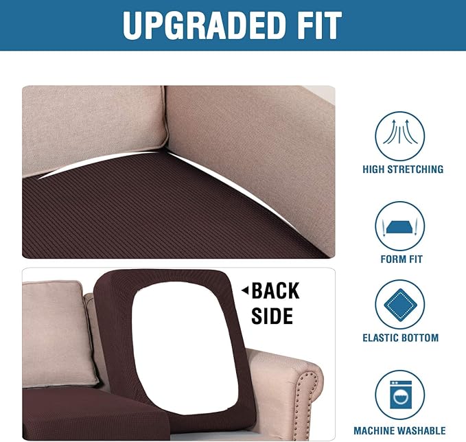 H.VERSAILTEX Super Stretch Individual Seat Cushion Covers - Thick Jacquard Textured Twill Fabric (2 Piece Large Sofa Cushion Covers, Chocolate)