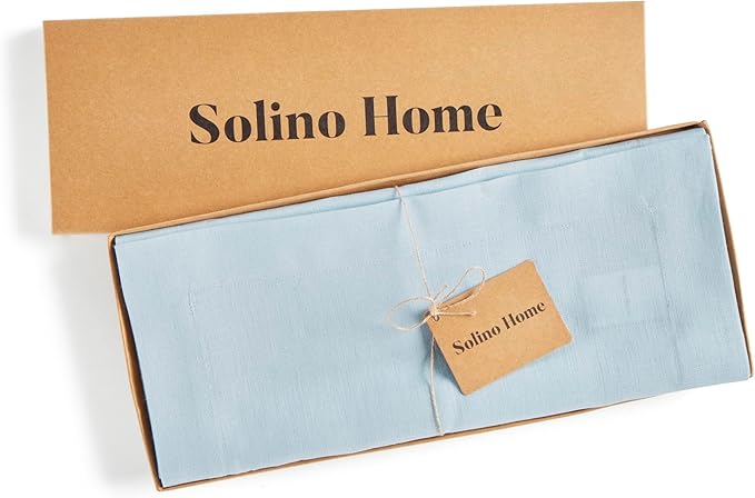 Solino Home Linen Ice Water Table Runner 60 Inches - 100% Pure Linen Farmhouse Short Table Runner 14 x 60 Inch Ideal for Dresser and Coffee Tables - Fete