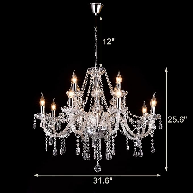 LIUMANG Modern Elegant 12 Lights K9 Crystal Glass Chandelier Pendant Ceiling Lighting European Style for Dining Living Room Bedroom Transparent,12 E12 Bulbs Required