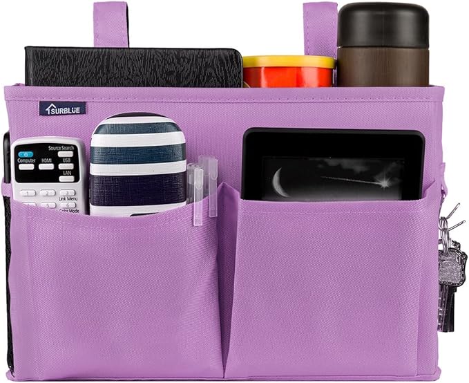 Surblue Caddy Hanging Organizer Bedside Storage Bag for Bunk and Hospital Beds, Purple, Small