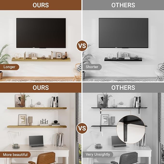 Heimlove 32 Inch Floating Shelves for Wall,Oak 9.3" Deep Floating Shelf Set of 2,Wall Mounted Shelves for Bathroom Bedroom Living Room Kitchen Office,Shelf for Books Storage Room,Home Decor