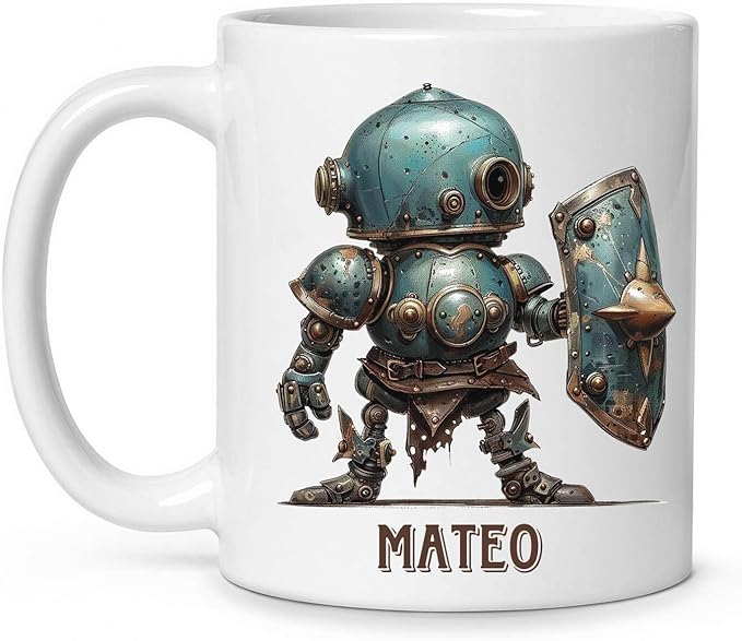 Custom Retro Robot Design Cup, Personalized Steampunk Robot Lover Ceramic Mug 11oz, Customized Coffee Cup With Name, Unique Mug Gift For Steampunk Enthusiast, Robot Cup On Birthday