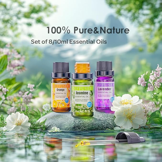 Aroma Diffuser with Essential Oils Set, 500 ML Essential Oil Diffuser with Remote Control, Humidifier with 14 Color Lights for Large Room, 4 Timer Setting, Auto Shut-Off Green