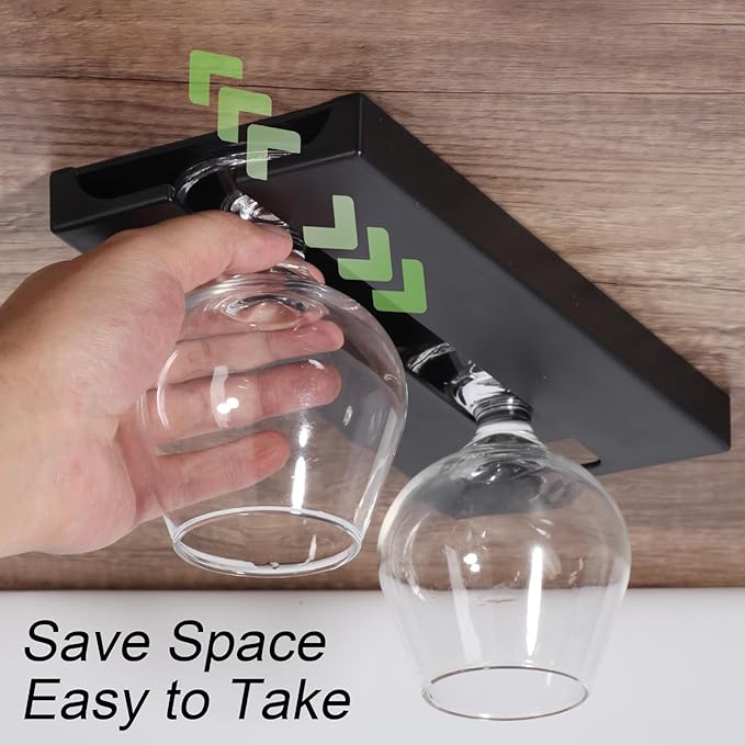 Wine Glass Holder Under Shelf or Cabinet Punch-free,Wine Glass Rack Stemware Rack Glassware Drying Storage Hanger for Kitchen,Bar and Restaurant (White)