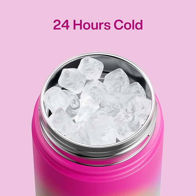 Kids Insualated Water Bottle with Straw - 12oz Stainless Steel Water Bottle with Dual Spouts, Leak-Proof, BPA-Free, Double Wall Vacuum Keeps Cold for 24 Hours for Sports, Travel, School (Lime Sorbet)