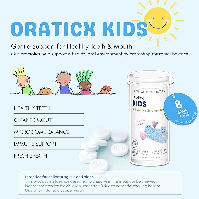 Kids Dental Probiotics for Anti-Cavity + Healthy Teeth and Gums, 8 Billion CFU Probiotics for Oral Health, Yogurt Flavor 1-PK