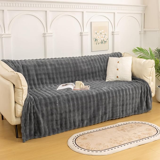 YUSOKI Luxury 3D Bubble Throw Blanket 3.1lb,All Ages,Home Decoration, (Grey,60 * 80inches)