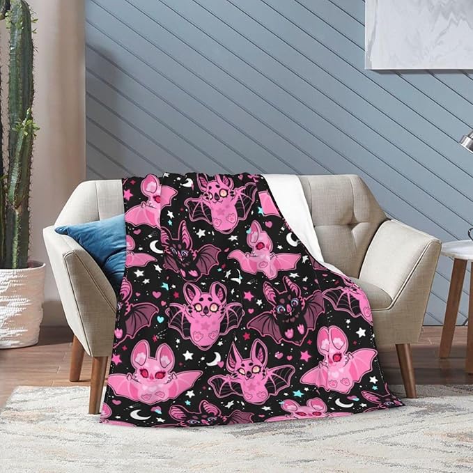 Pink Bat Throw Blanket Soft Fleece Blanket Men Women Gift for Kids Boys Girls for Party Couch Sofa Bed Deco Blankets 60"x50"