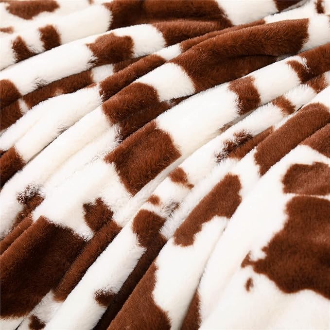 RYNGHIPY Cow Print Blanket for Sofa Couch Double Sided Flannel Animal Design Brown Throw Blanket (Brown, 63''x79'')