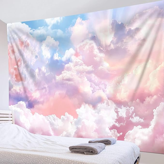 HVEST Pink Cloud Tapestry Colorful Abstract Clouds Natural Landscape Tapestries Wall Hanging for Bedroom Living Room Teen Dorm Indie Decor Poster Blanket,48x36 Inches