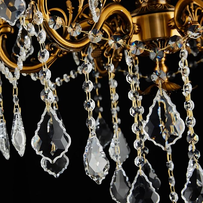 Vintage 6 Arms Crystal Chandelier Candle Light Fixture for Dining Room Living Room Bedroom Hallway Entryway Antique Gold Finish (23"-6 Lights)