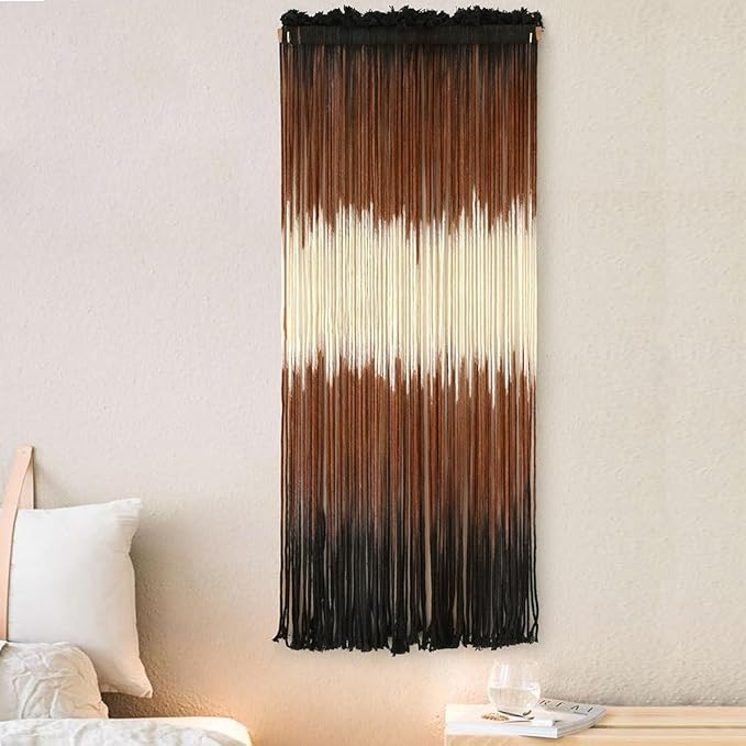 Macrame Wall Hanging Brown Boho Hand Woven Tassel Yarn Tapestry Wall Art for Living Room Bedroom Fiber Art 15''W*43''L