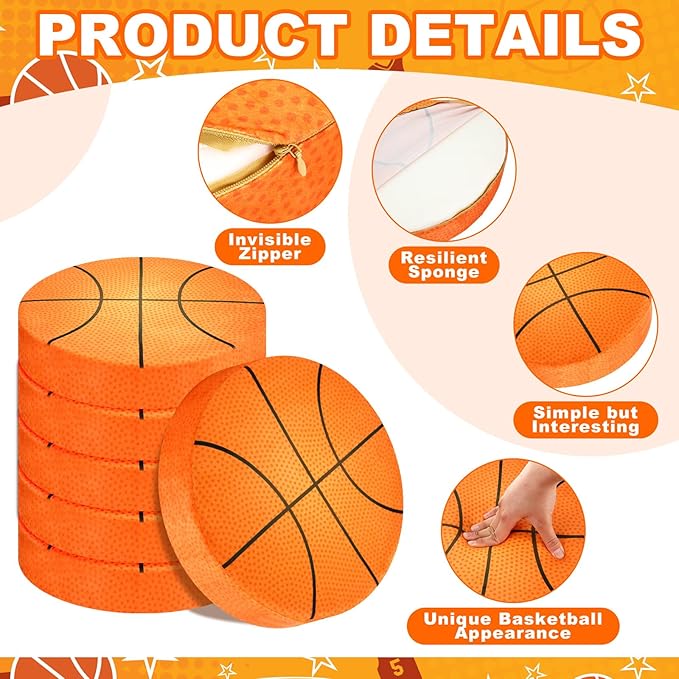 6 Pcs 15 Inch Basketball Cushions Flexible Seating Cushion for Classroom Round Floor Cushions for Kids and Toddlers Floor Sitting Pillow for School Bedroom Home Daycare Yoga Meditation