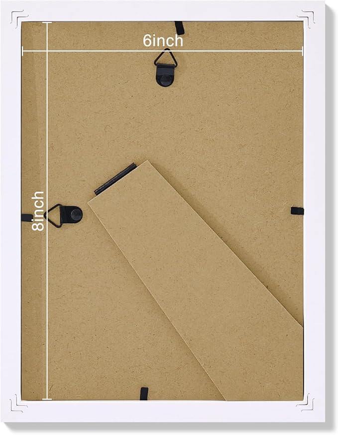 Vittanly 6x8 Picture Frames Set of 9, Shatter Resistant Plexiglass, Display 4x6 Pictures with Mat or 6x8 without Mat, Photo Frames for Wall or Tabletop, Engineered Wood, White