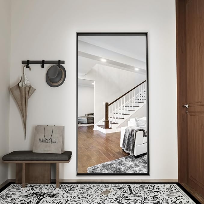 55”x 36” Black Bathroom Mirrors for Over Sink, Metal Framed Rectangle Mirror, Large Modern Wall Vanity Mirror, Mirrors for Wall Decor Living Room Bedroom Entryway (Horizontal/Vertical)