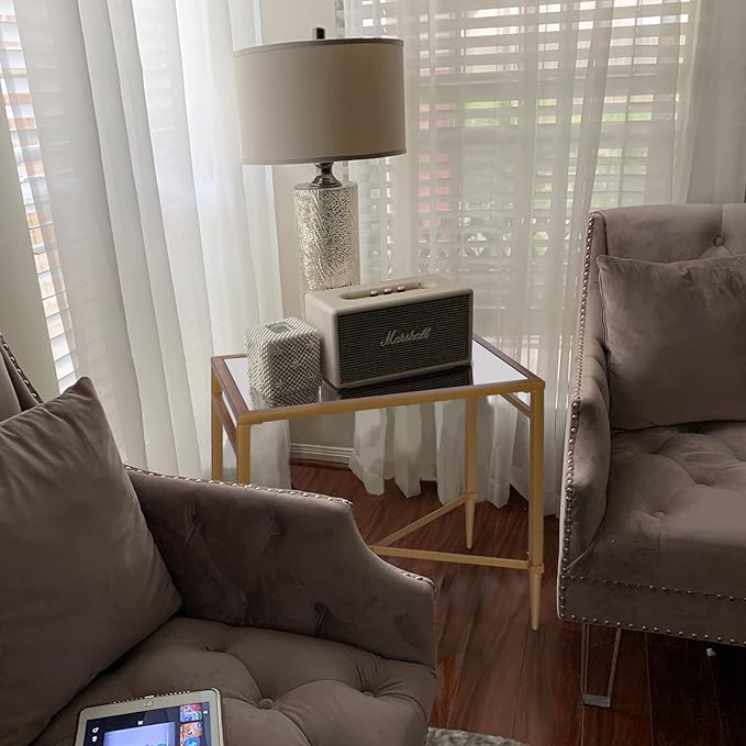 Gold End Table, Rectangle Side Table with Mirrored Top, Modern Metal End Table, Small Narrow Side Table for Living Room, Balcony, 22" L x 12.4" W x 24" D