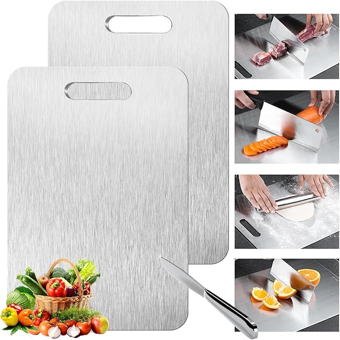 Titanium Cutting Board - 2 pack Titanium Cutting Boards for Kitchen,Double Sided Titanium Cutting Mat,Non Stick Chopping Board Easy to Clean（7.67 * 11.81in）