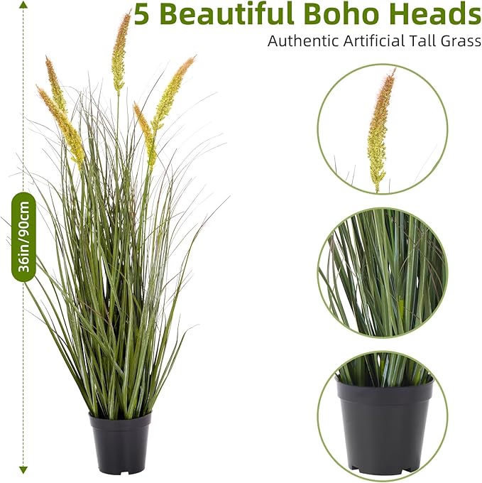 Green Onions Fake Plants,Artificial Plants Indoor, Fake Grass Decor Green Plant Fake Outdoor Flowers Fake Succulents,Artificial Tall Grass Plants with Pots House Decorative(36“ 2 Pack)