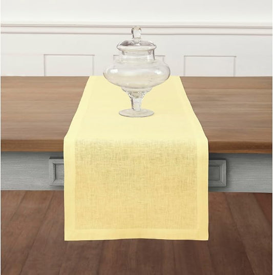 Solino Home Linen Yellow Table Runner 120 Inches Long - 100% Pure Linen 14 x 120 Inch Table Runner - Fete