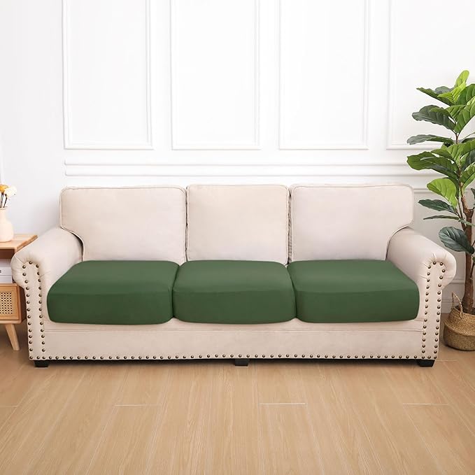 hyha Waterproof Couch Cushion Covers, Stretch Sofa Couch Seat Slipcover for Dog Washable, Non-Slip Waterproof Outdoor Cushion Covers for Patio Furniture Replacement (3 Pieces, Bronze Green)