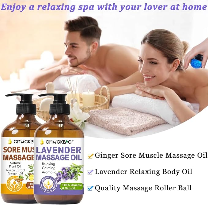 Massage Oil for Massage Therapy,Lymphatic Drainage-Ginger Oil Sore Muscle Arnica Oil &Lavender Oil Relaxing Massage Oils for Date Night,Massage Ball,Fathers Day Gift for Husband,Men, Gifts for Him Her